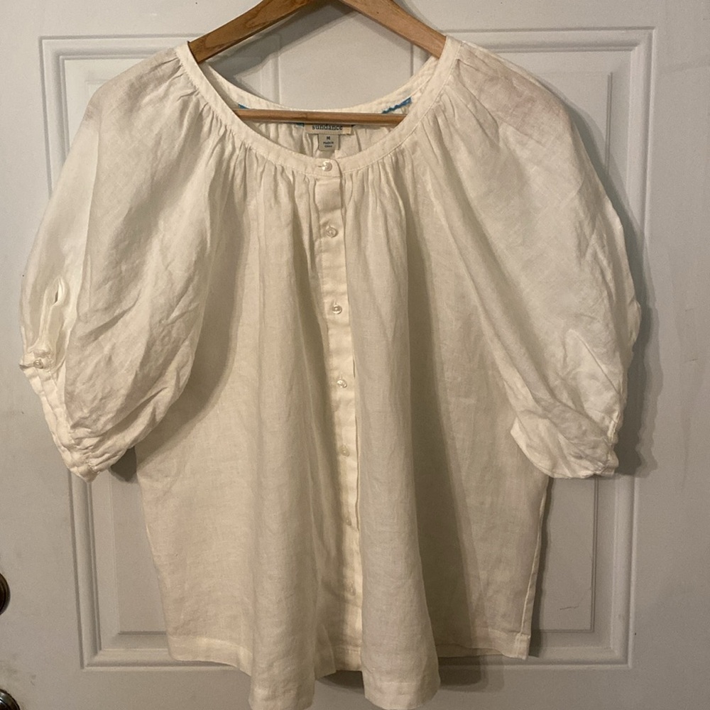 NWOT Sundance Graceful Days White 100% Linen Button Top - Picture 6 of 15